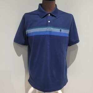 IZOD Men's Cotton Blend Short Sleeve Striped Chest Polo Shirt Medium Blue Golf